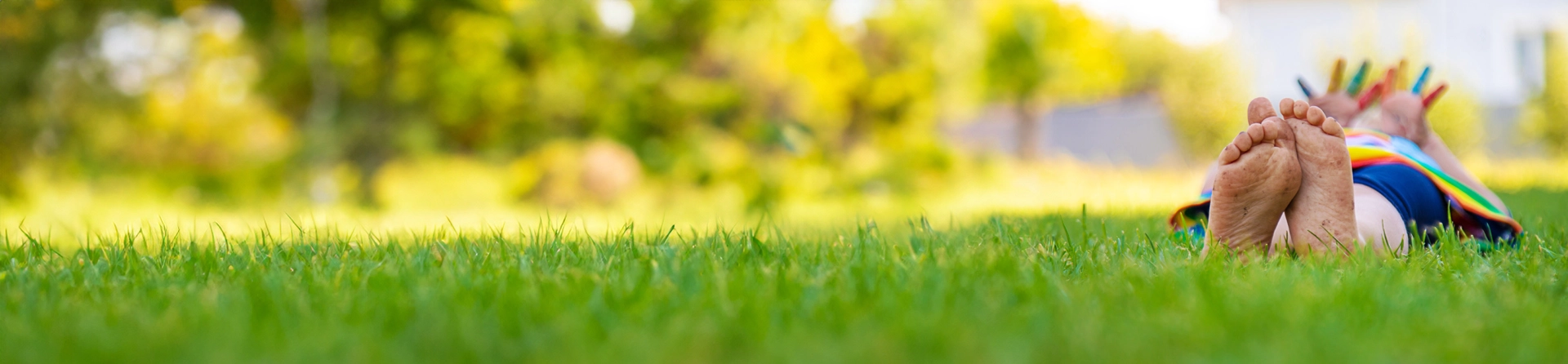 Lawn Maintenace Mowed Grass Children Feet